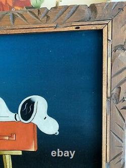 Vintage 1970s Snoopy Velvet Painting Mailbox Charlie Brown Clean! 19,75x23,75