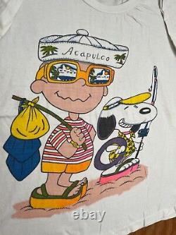 Vintage Charlie Brown Snoopy Acapulco Tourist Shirt Short Taille Set L Aop
