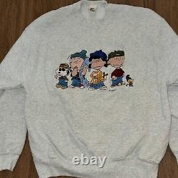 Vintage PEANUTS Sweatshirt Charlie Brown Col ras du cou Taille Large Brodé années 80