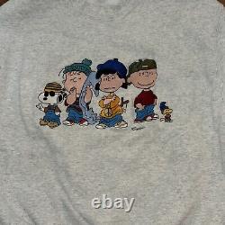 Vintage PEANUTS Sweatshirt Charlie Brown Col ras du cou Taille Large Brodé années 80