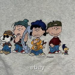 Vintage PEANUTS Sweatshirt Charlie Brown Col ras du cou Taille Large Brodé années 80