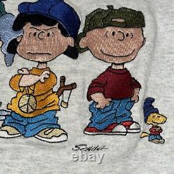 Vintage PEANUTS Sweatshirt Charlie Brown Col ras du cou Taille Large Brodé années 80