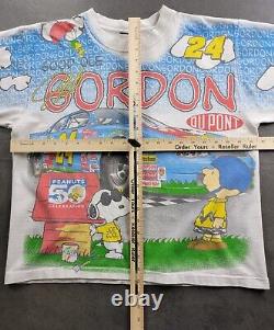 Vintage Peanuts Nascar Jeff Gordon 1990s T-shirt Racing L Charlie Brown Snoopy