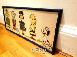 Vintage Snoopy Peanuts Charlie Brown Needlepoint Crewel Framed Wall Art