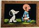 Vintage Velvet Art Signed Original Peanuts Charlie Brown Snoopy Framed Photo
