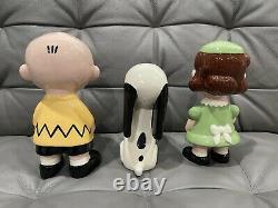 Vtg 1969 Groupe 3 Peanuts En Céramique Personnages Charlie Brown Snoopy Lucy Figurines