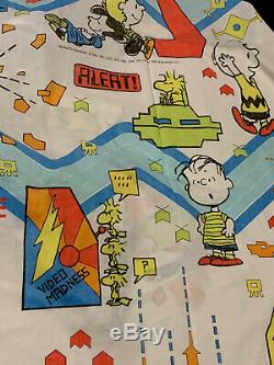 Vtg Peanuts Charlie Brown Snoopy Video Arcade Hyperspace Espace Twin Set Sheet